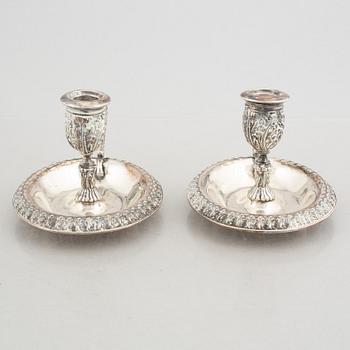 Nattljusstakar, ett par, silver, troligtvis omkring åt 1900/1900-talets första hälft.