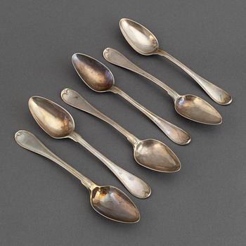 6 swedish silver dessert spoons, mark of Pehr Zethelius, Stockholm 1799.