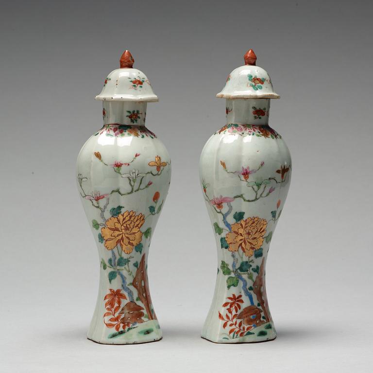 A pair of famille rose vases, Qing dynasty, Qianlong (1736-95).