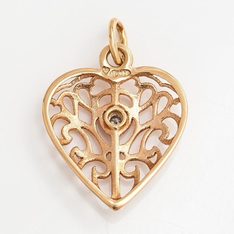 Kalevala Koru, pendant, “Onnen sydän”, 14K gold, small diamond.