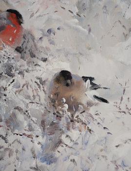 Mosse Stoopendaal, Bullfinches in a winter landscape.