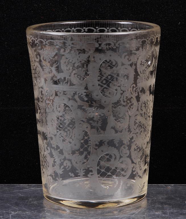 BÄGARE, glas, troligen Böhmen, 1800-tal.