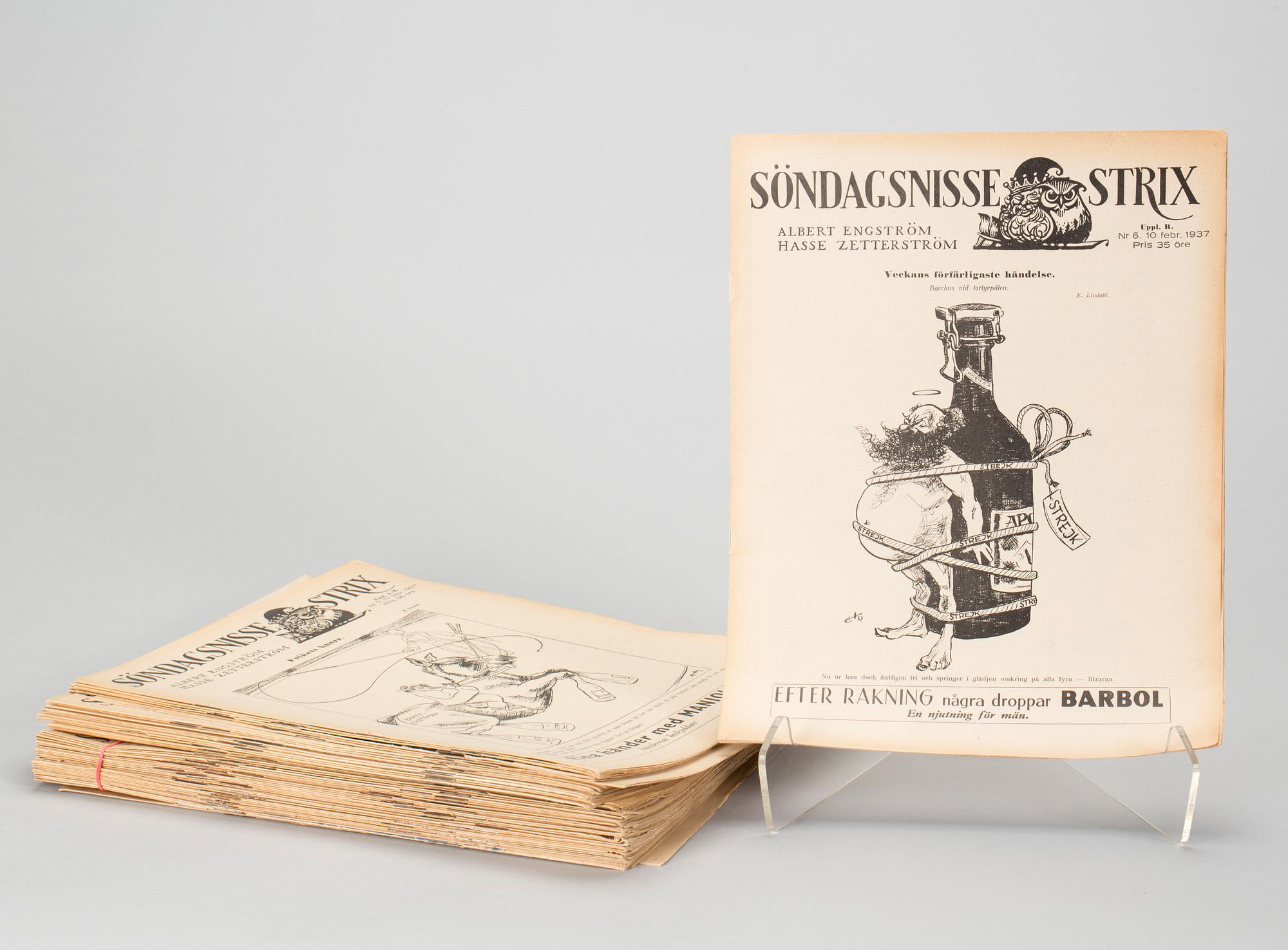 TIDNINGAR, "Söndags-Nisse Strix, 1937 och 1939, spridda nummer.