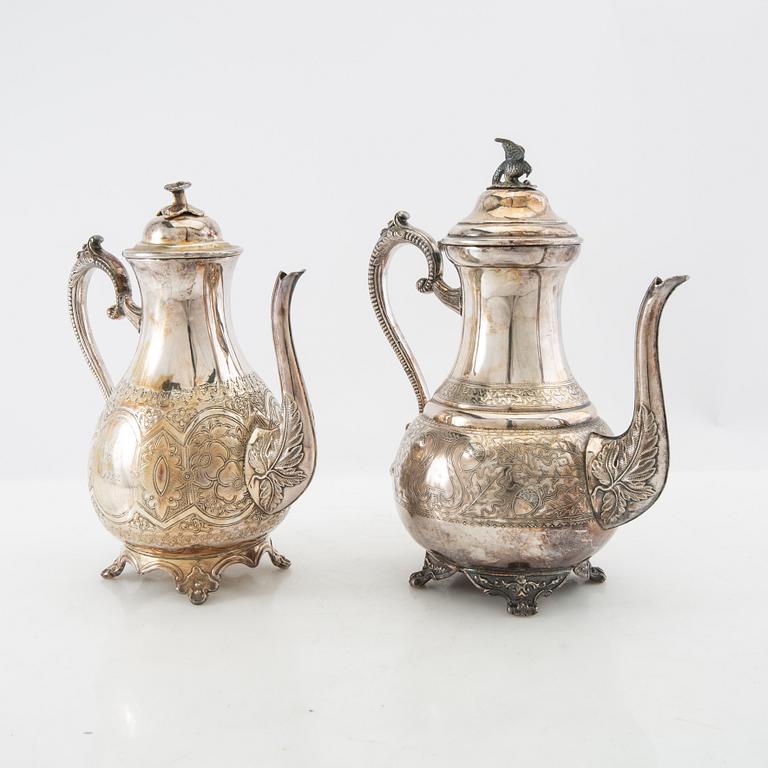 Coffee pots 2 pcs around 1900 silver-plated.