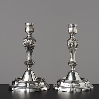 A pair of Swedish Rococo 18th century candlesticks.