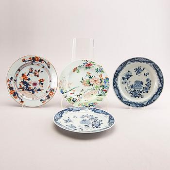 A set of four different Chinese 18th century porcelain plates.