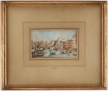 Giacomo Guardi Attributed to, Motif of Venice with Rialto Bridge, a pair.