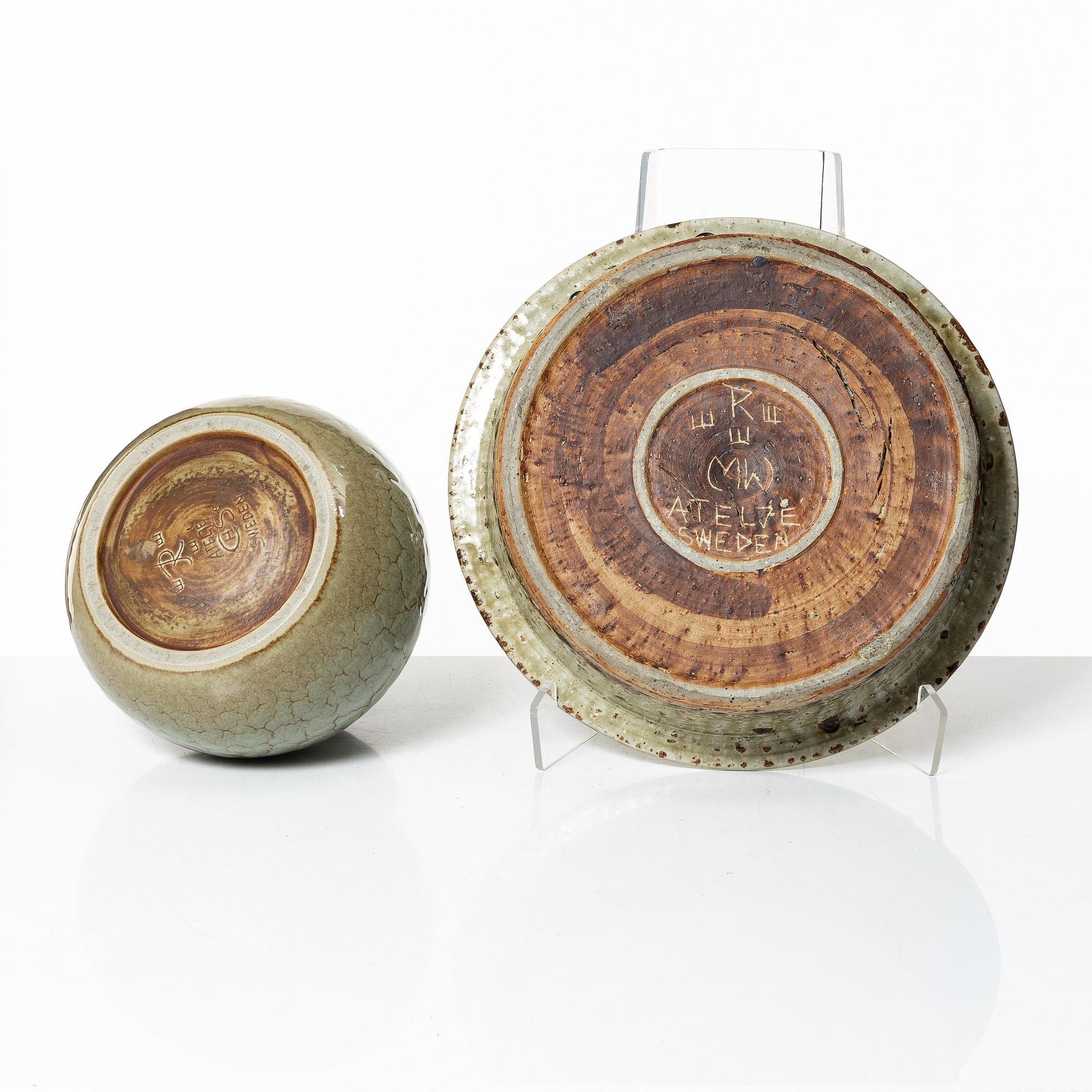 Carl-Harry Stålhane, a stoneware vase and Marianne Westman, a bowl, Ateljé Rörstrand.