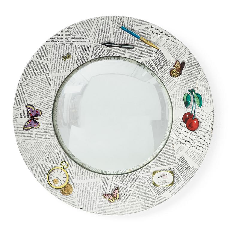 A Piero Fornasetti convex mirror, Milano, Italy.