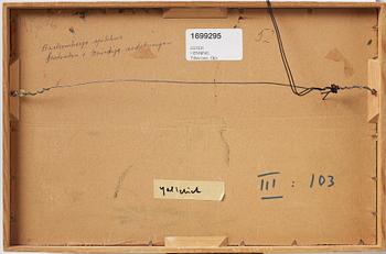 Ester Henning, oil on paper panel, indistinctly signed with monogram in red.