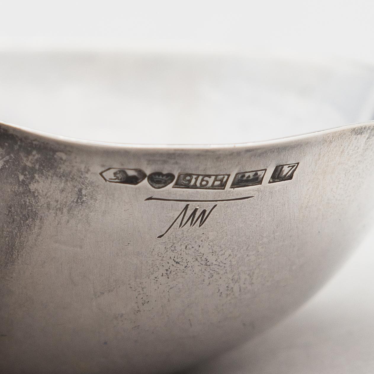 Tapio Wirkkala, a leaf shaped silver bowl, model TW 4, marked TW, Kultakeskus, Hämeenlinna 1962. Design year 1954.