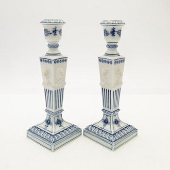 Royal Copenhagen, Candelsticks, a pair, blue and white porcelain, Denmark, 1969-1974.