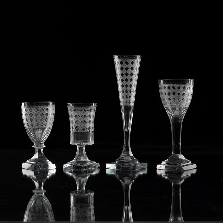 A checkerd cut, early 19th century glas service.
