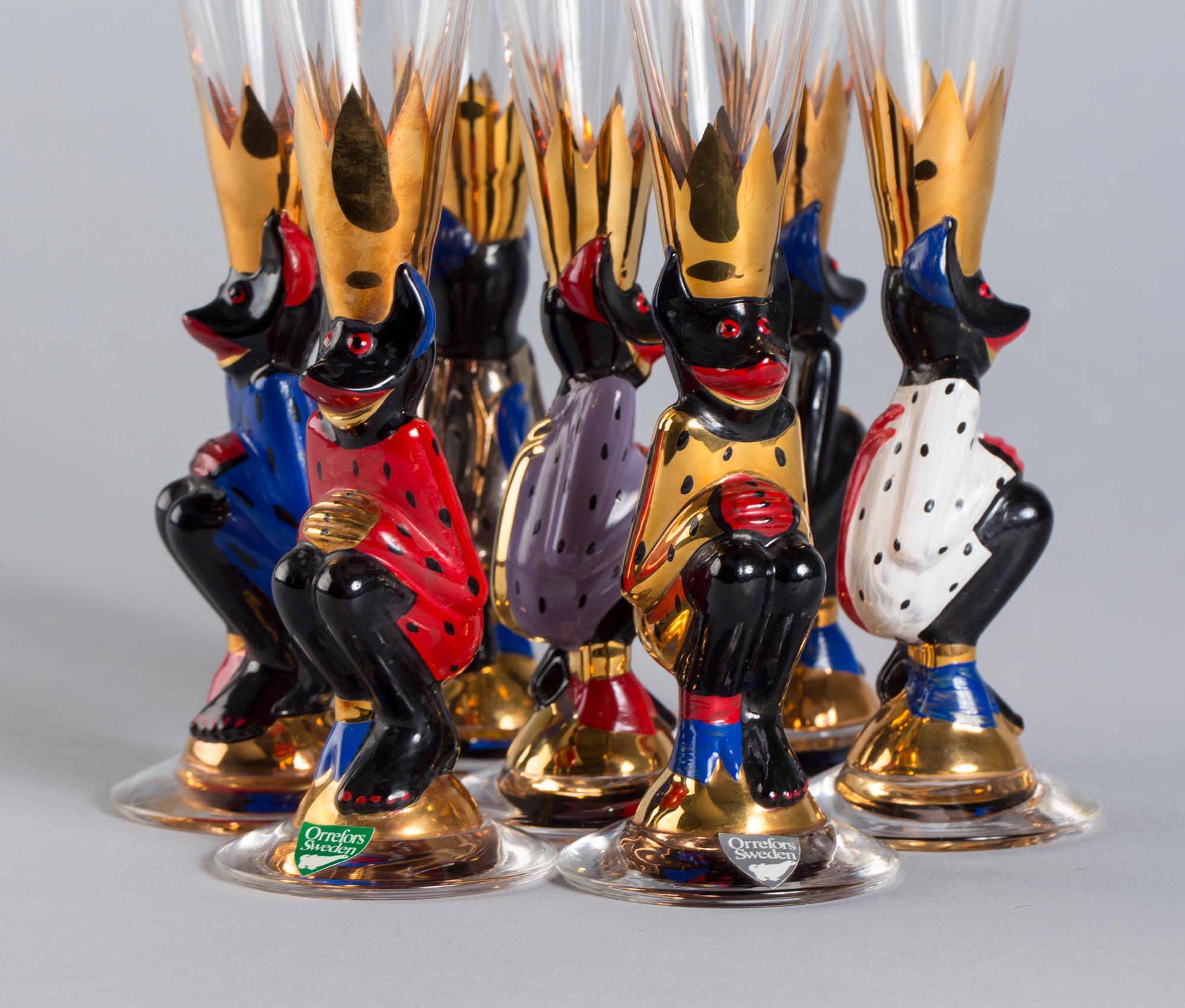 SNAPSGLAS, 7 st, "Nobelservisen", Gunnar Cyrén, Orrefors.