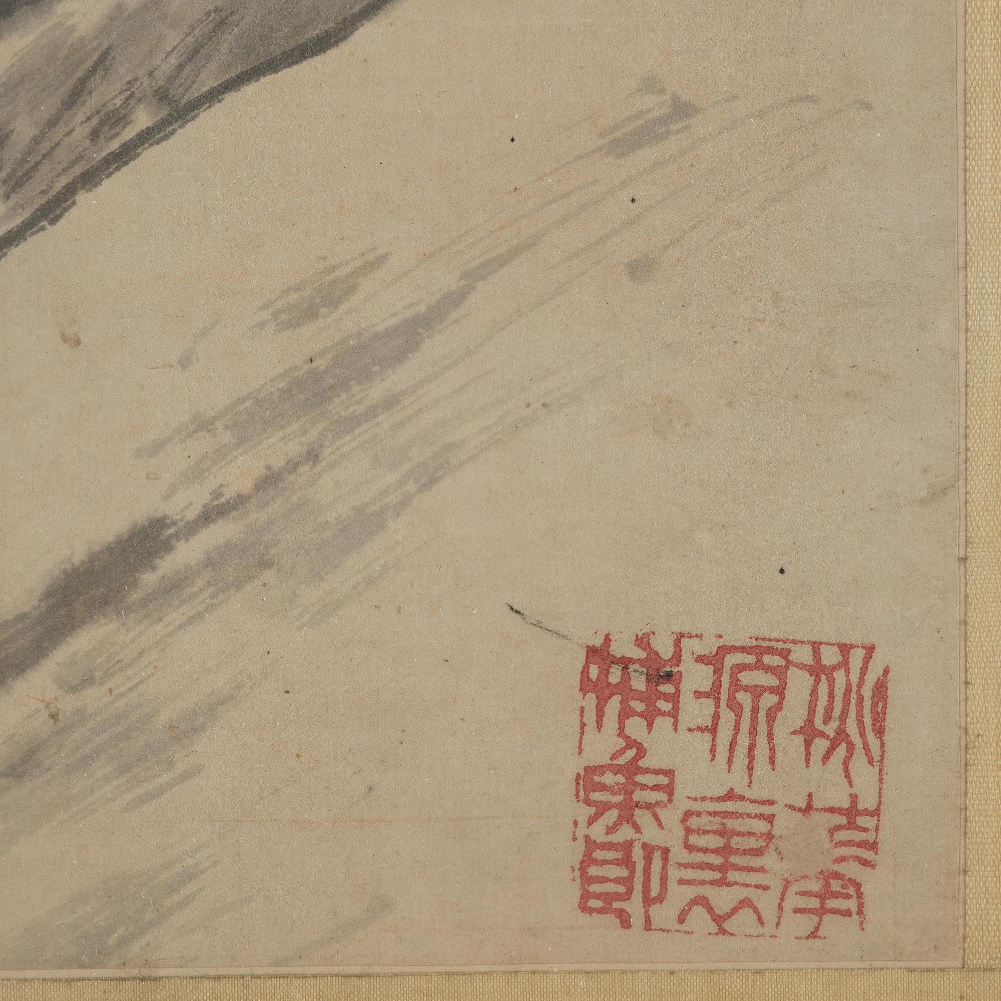 A Chinese painting, ink and colour on paper, signed Fei Yigeng (d.1870), late Qing dynasty.