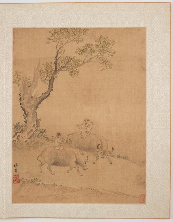 An album with 12 paintings by Qing dynasty artists, circa 1900. Attributed to Zhang Jian, Shou Ping, Yang Jin, after.