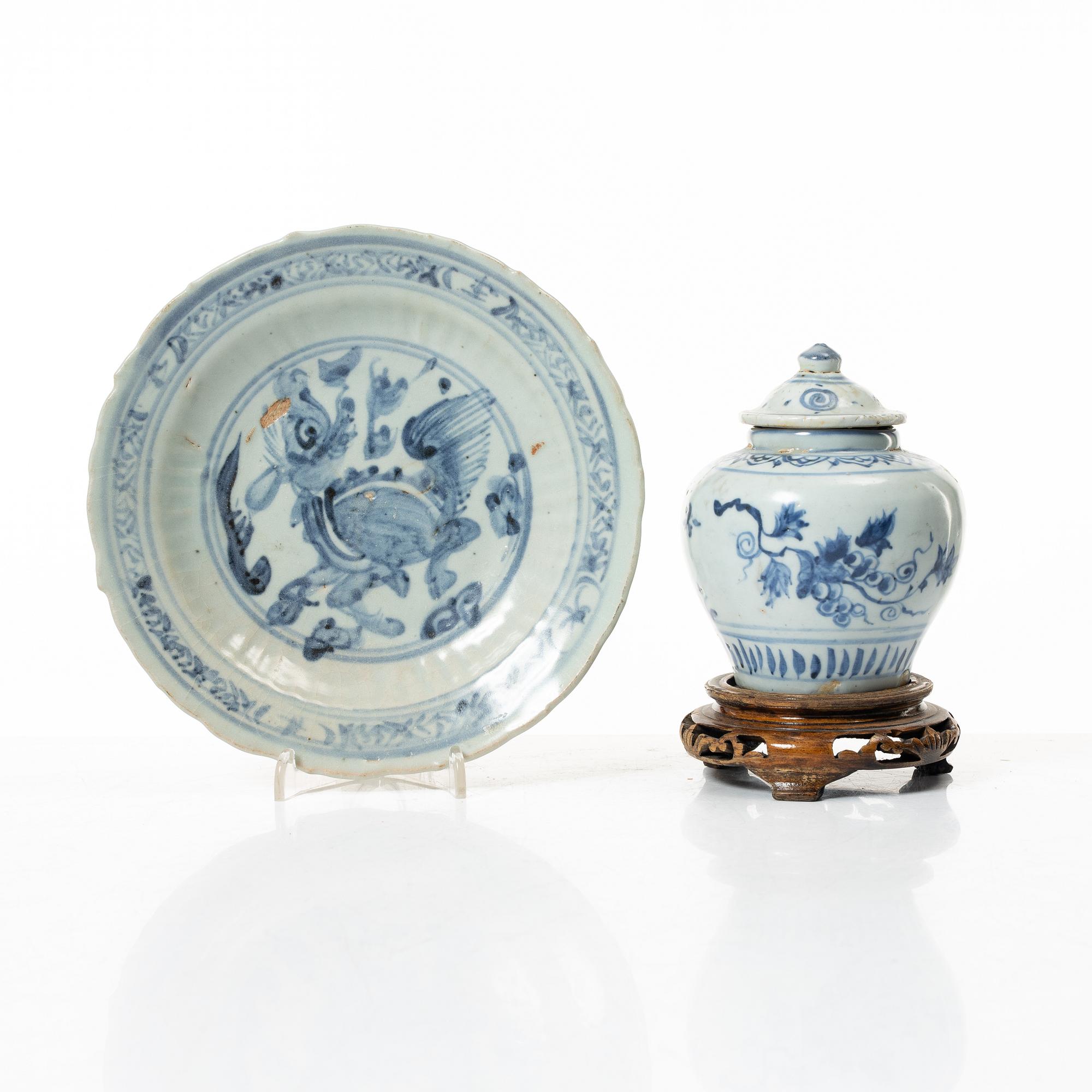 A group of blue and white porcelain, Ming dynasty (1368-1644).