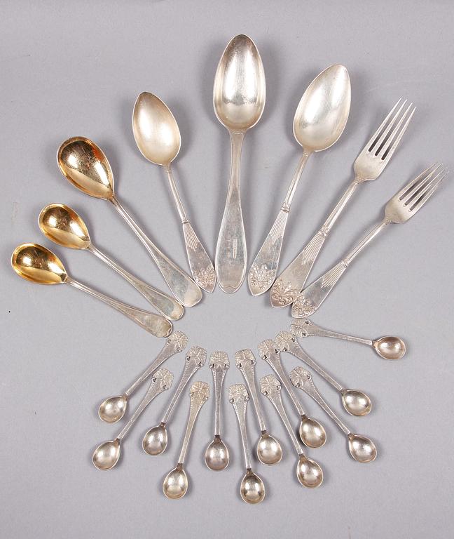 PARTI BESTICK, 21 delar, silver, bla Hans Georg Tillström, Växjö 1819.