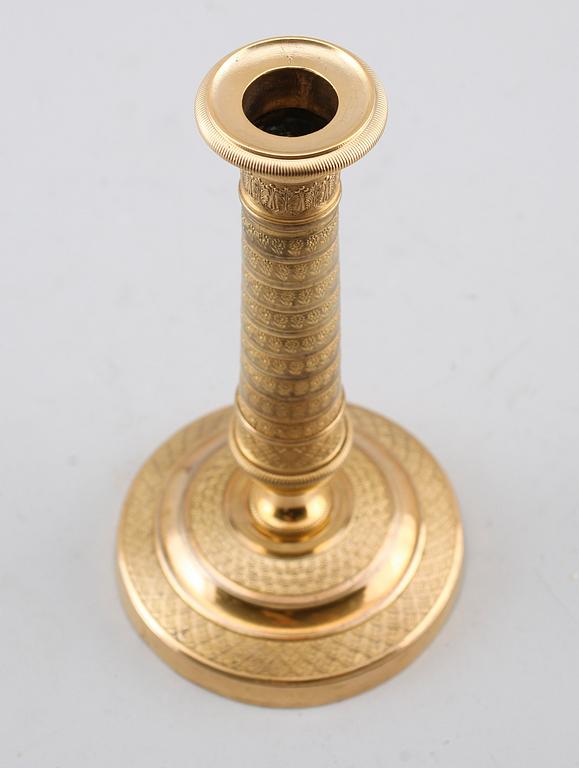 LJUSSTAKE, empire, förgylld brons, tidigt 1800-tal.