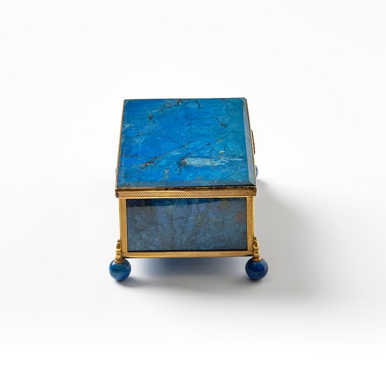 A presumably French lapis lazuli and gilt metal box, late 19th century.