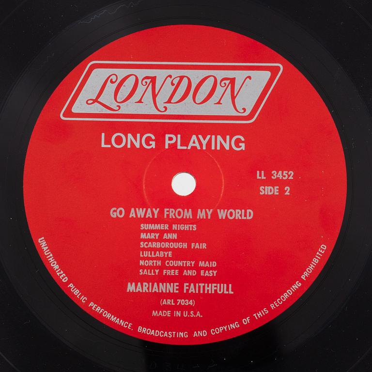 Marianne Faithfull, "Go Away From My World", LP, signed, 1965.