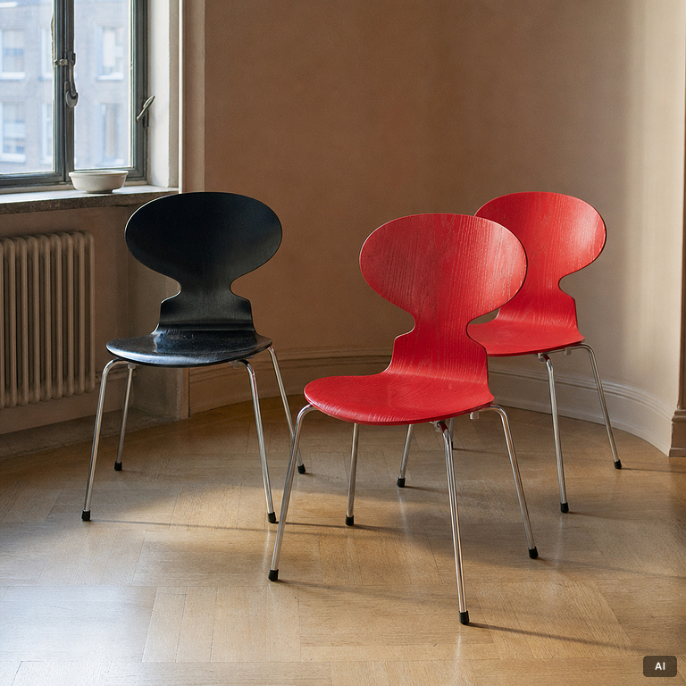 Arne Jacobsen, Chairs, 3 pieces, "Ant", Fritz Hansen, 1996 and 2002.