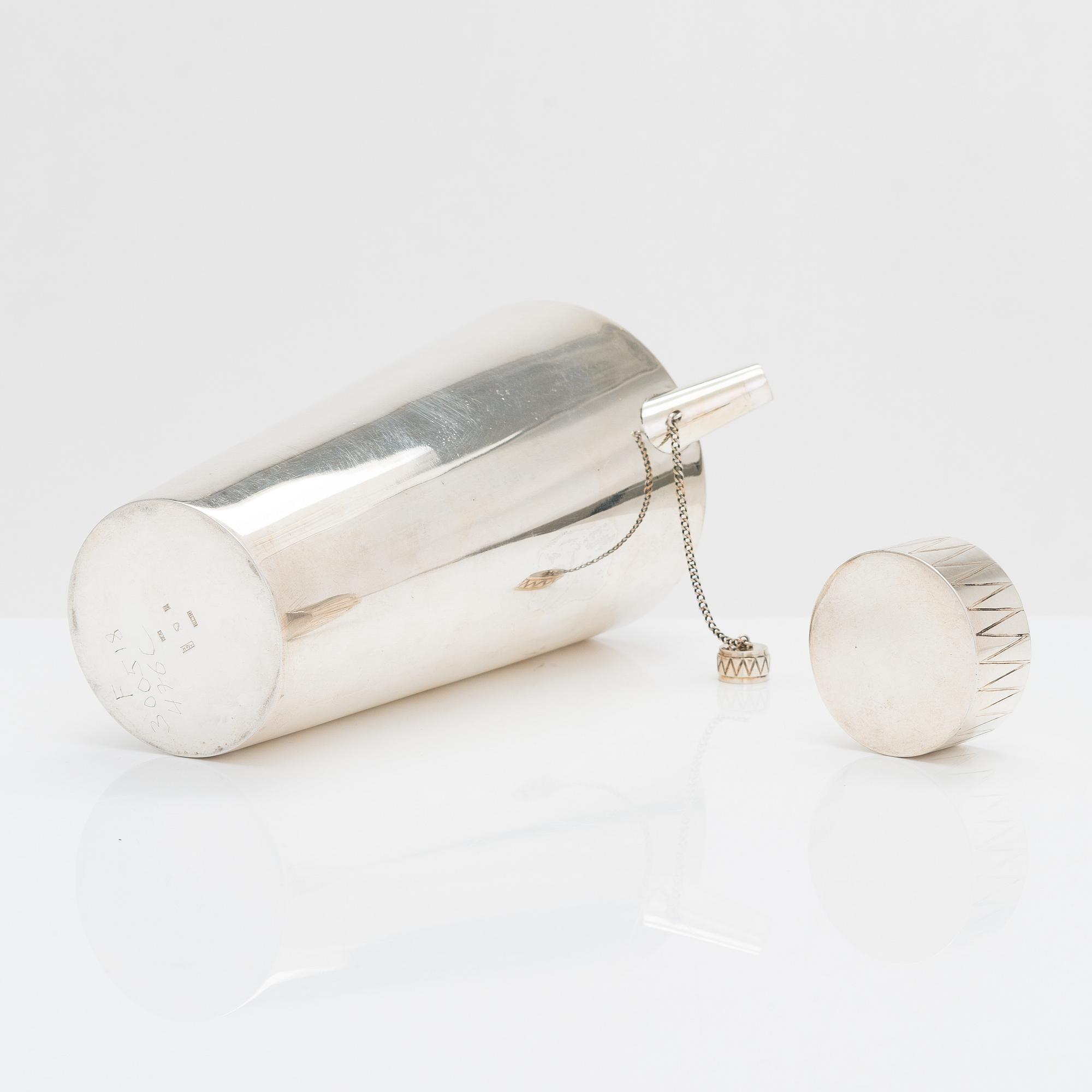A silver cocktail shaker, Hopeatehdas,, Helsinki 1950.