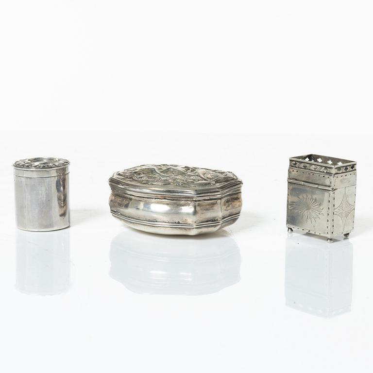 Six 19th century silver boxes.