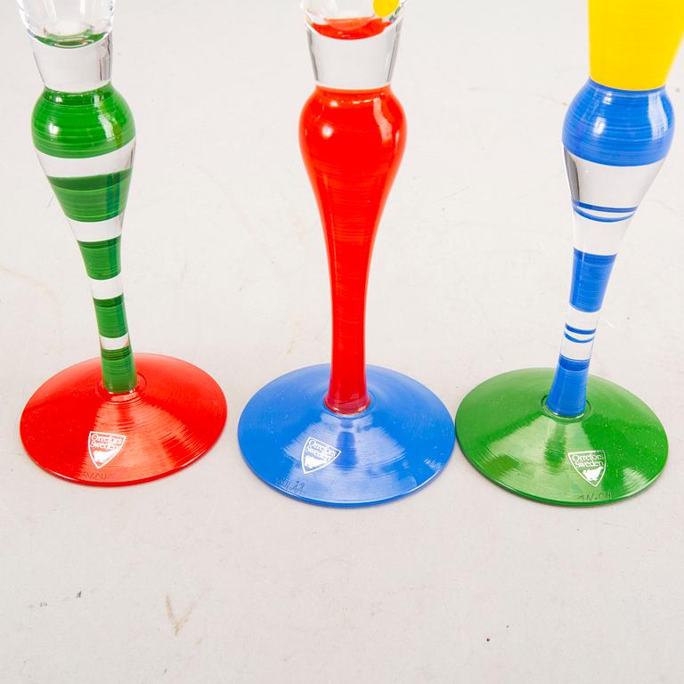 Anne Nilsson, a set of six handpainted champagneglasses for Orrefors later part of the 20th century.