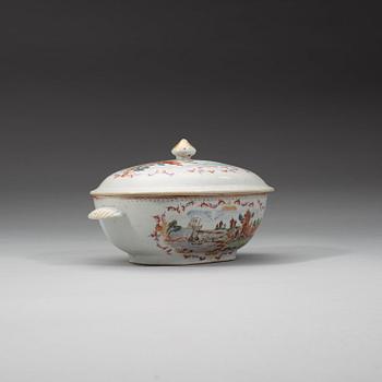 A famille rose 'European Subject' tureen with cover and stand, Qing dynasty, Qianlong (1736-95).