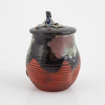 A Japanese sumida ware tobacco jar with cover, 20th century.