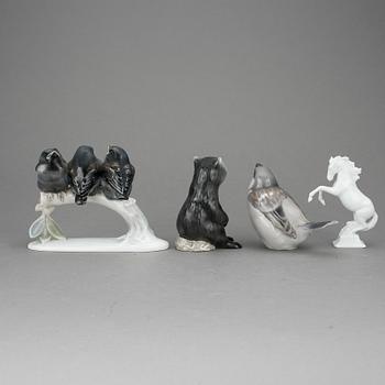 FIGURINER 4 st, porslin. Royal Copenhagen, Bing & Gröndahl, Rosenthal, 1900-tal.