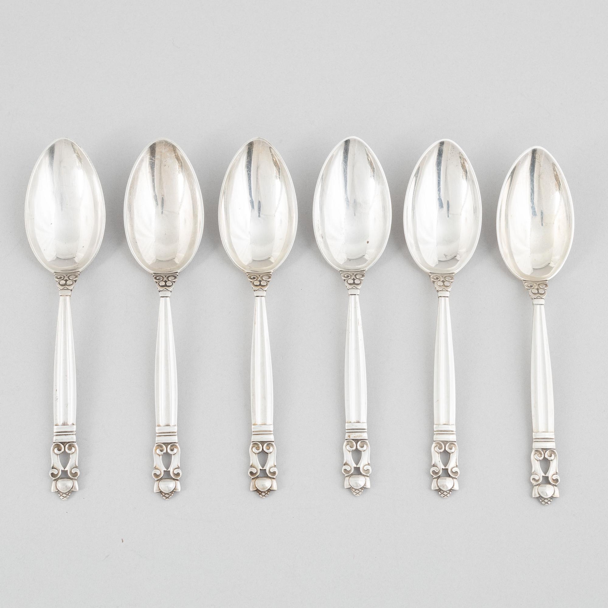 Georg Jensen, sterling silver cutlery, 21 pieces, model 'Acorn/Konge', design Johan Rohde, Copenhagen after 1945.