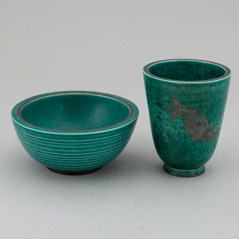 WILHELM KÅGE, an "Argenta" stoneware vase and bowl, Gustavsberg, Sweden.