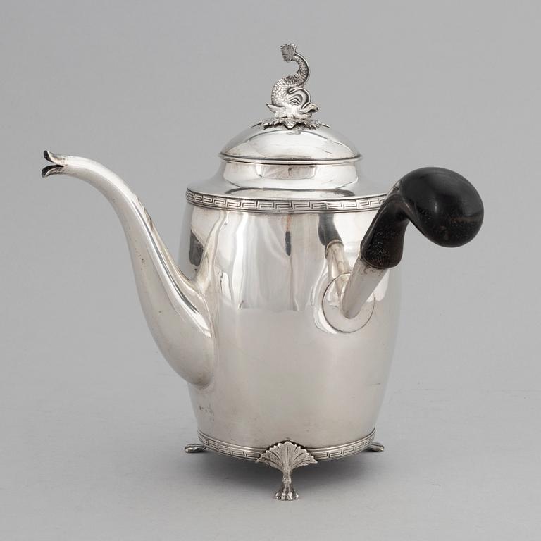 A Swedish Silver Empire Coffee Pot, mark of Petter Adolf Sjöberg, Stockholm 1817.