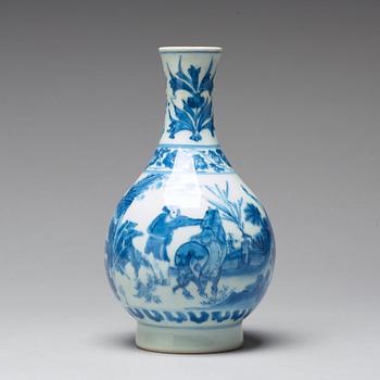 A blue and white pear shaped Transitional vase, 17th Century.