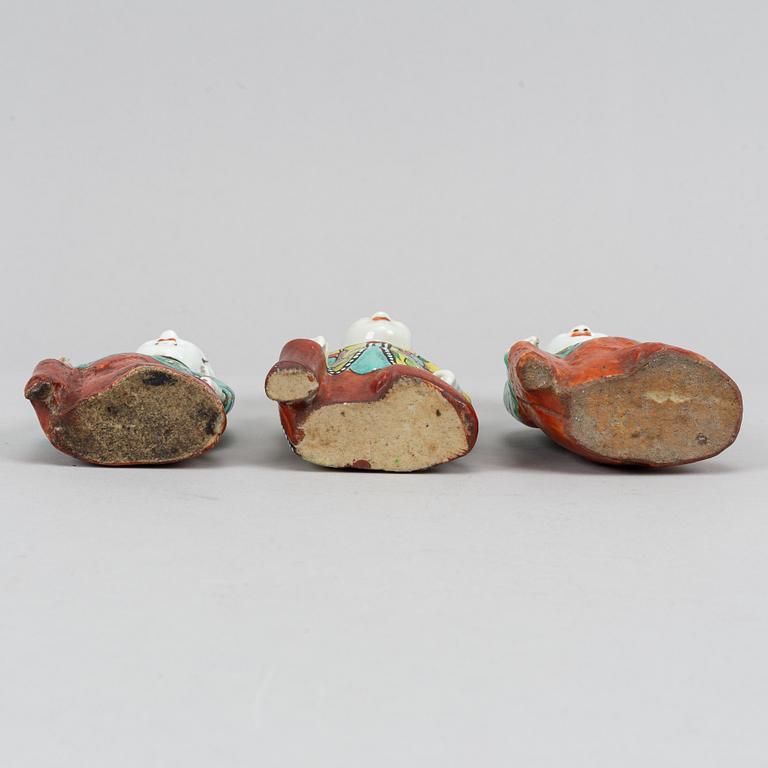 Three famille rose export porcelain figurines, Qing dynasty, 19th century.