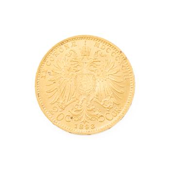 Gold coin, Austria-Hungary, 20 Corona, 1893.