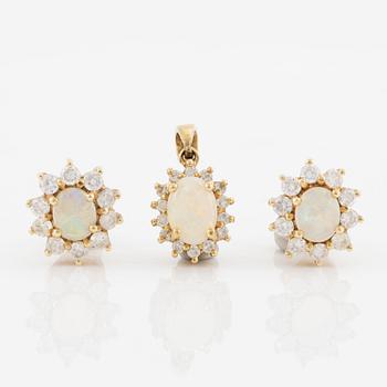 Earrings and pendant, H.Stern, 18K gold with opal and small brilliant-cut diamonds.