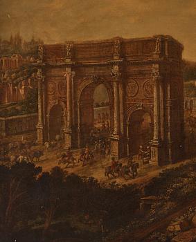 Gaspar van Wittel  (Vanvitelli) Circle of, Excavations at the Colosseum and the Arch of Constantine, Rome.