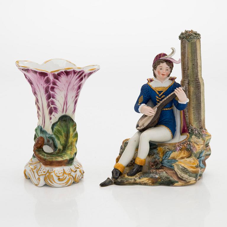 A mid-19th century porcelain vase, Miklashevskij porcelain factory, and a figurine, unknown manufacturer.