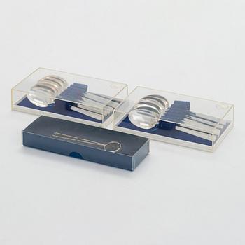 Bertel Gardberg, kaffeskedar, 14 kpl, samt sockertång, silver, "Birgitta", Kultateollisuus, Åbo 1968-1993.
