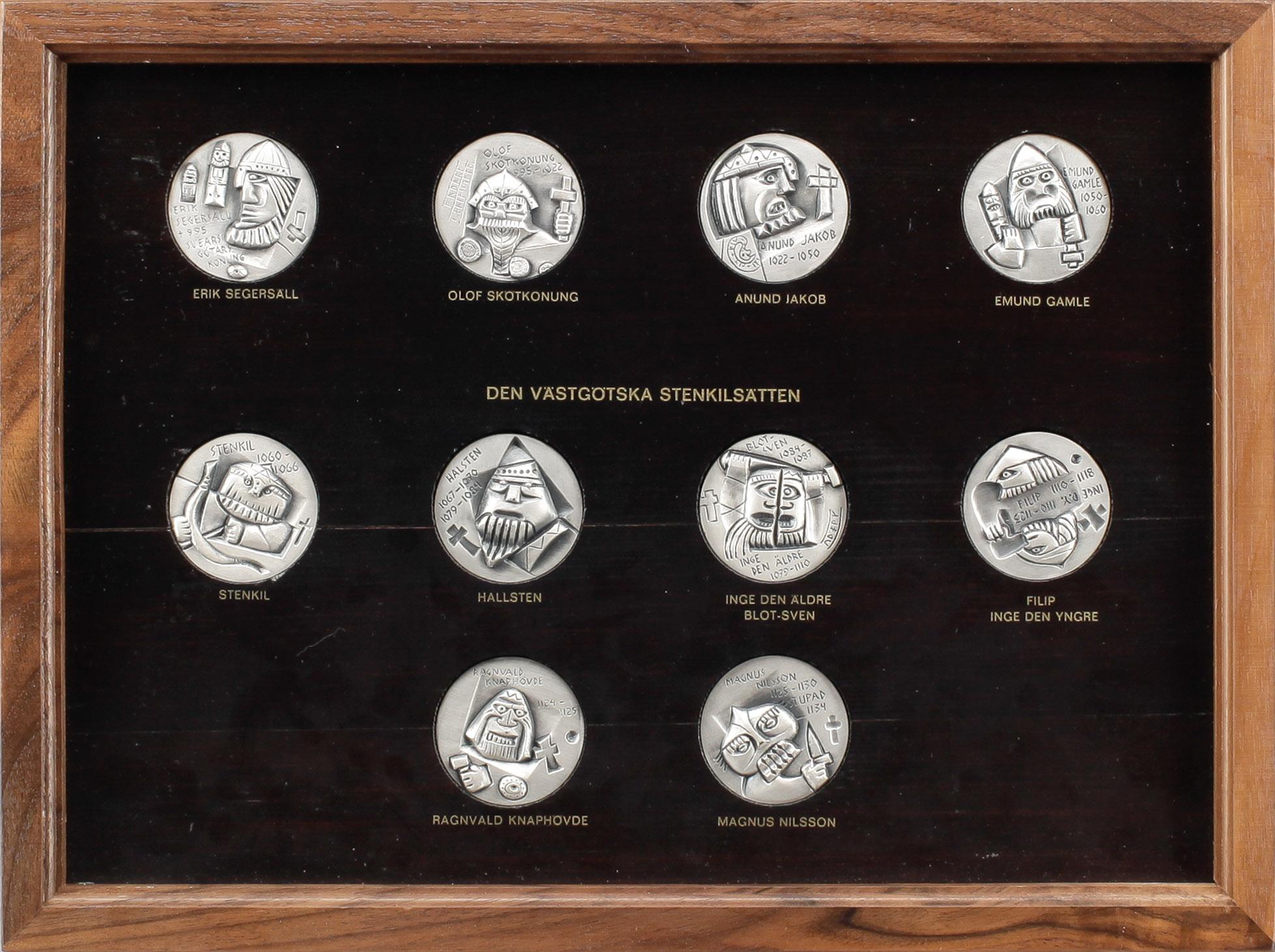MEDALJSAMLING, 60 st, silver, "Sverige och dess regenter under 1000 år", Sporrong AB 1976-79. Silvervikt ca 2800 gram.