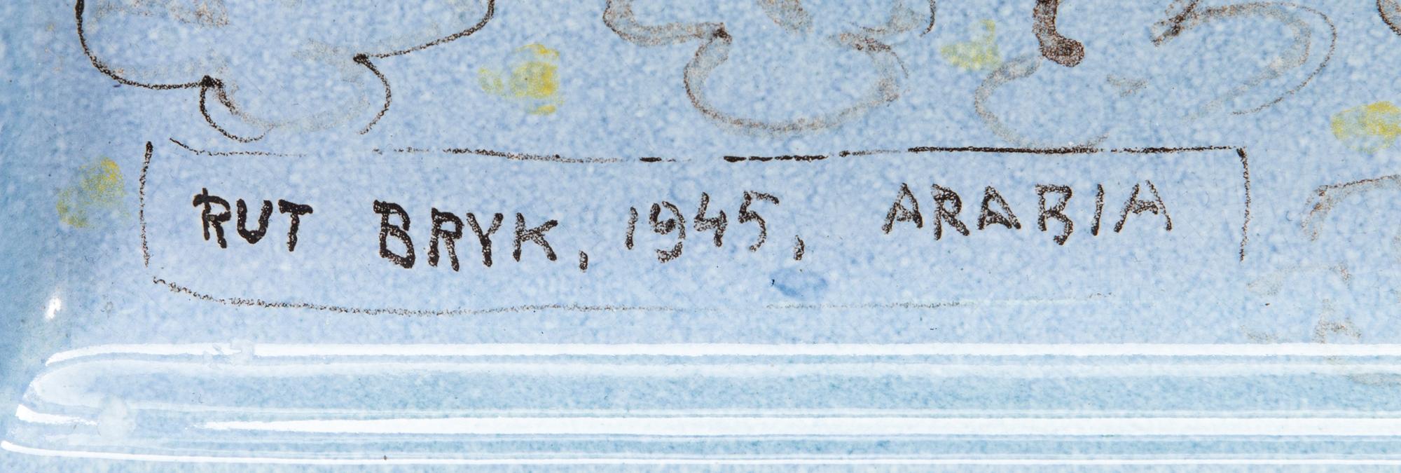 Rut Bryk, Teepöytä, tarjotin keramiikkaa, signeerattu Rut Bryk, 1945, Arabia.