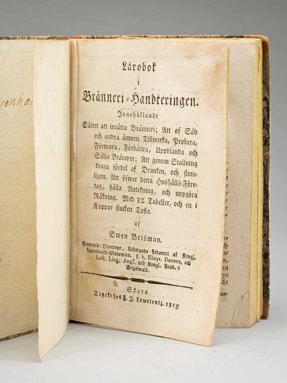BOK,  "Lärobok i bränneri-handteringen" av Sven Brisman, Skara, 1813.