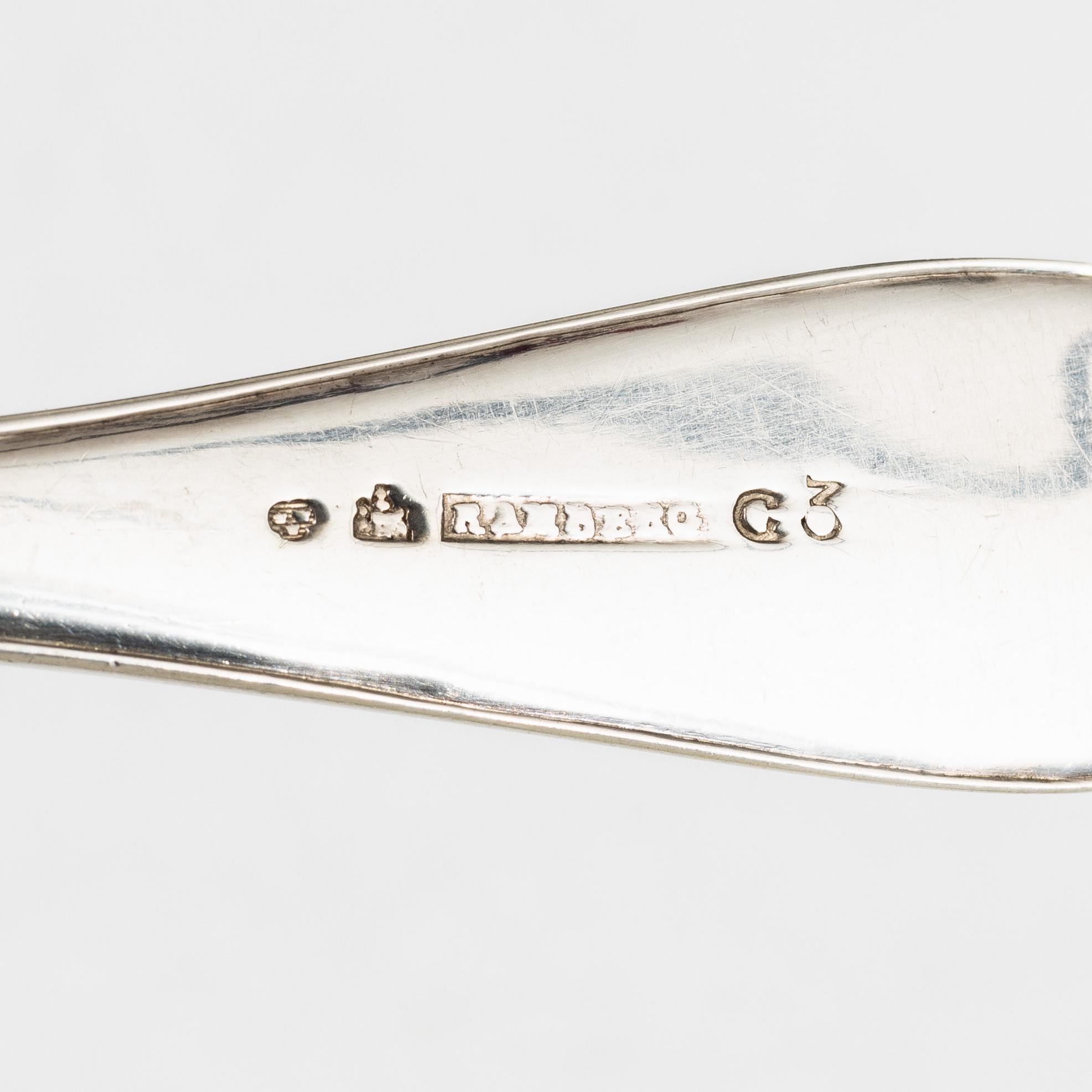 Bengt Törnberg, forks, 12 pcs, and Stephan Westerstråhle and Niklas Ramberg, spoons, a pair, early 19th century.