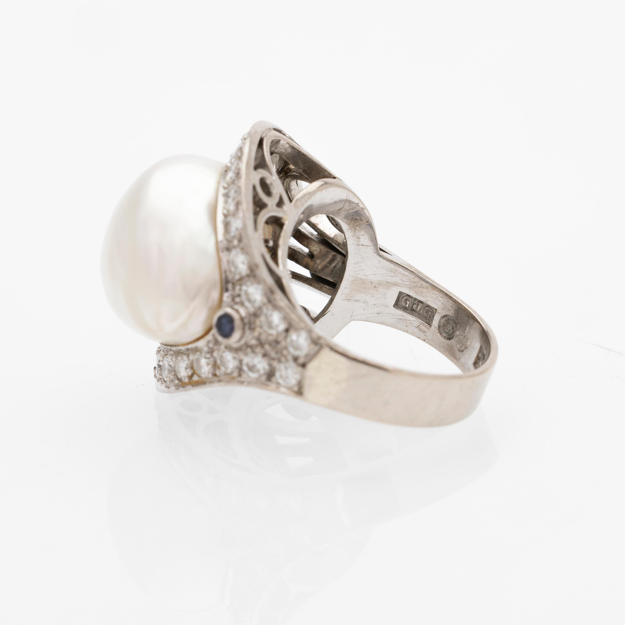 Jürgen Girgsdies, ring, 18K, diamanter, pärla, Stockholm, 1977.