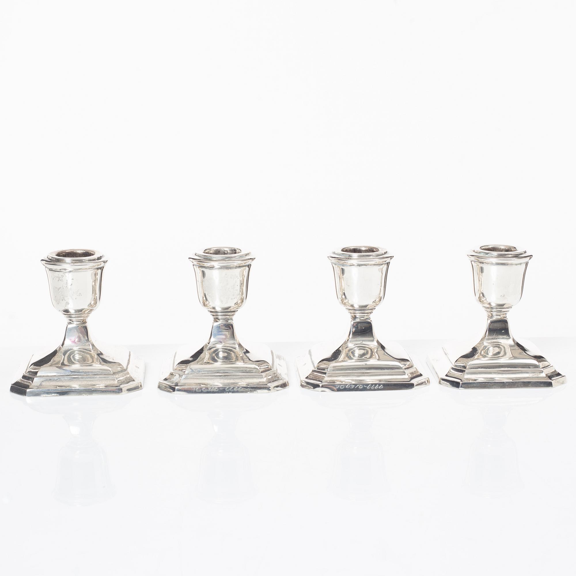 Hugo Grün, four silver candlesticks, Denmark, 1936.