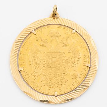 Gold coin. Austria-Hungary, 4 Ducat 1915, later striking, mounted as a pendant.