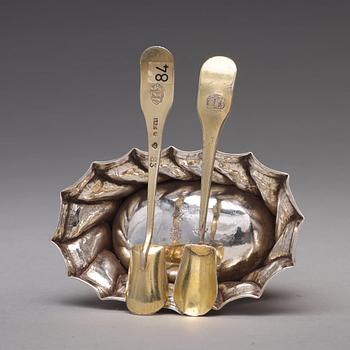 A pair of Swedish 18th century parcel-gilt silver salt cellars, mark of Olof Löfvander, Luleå 1783.